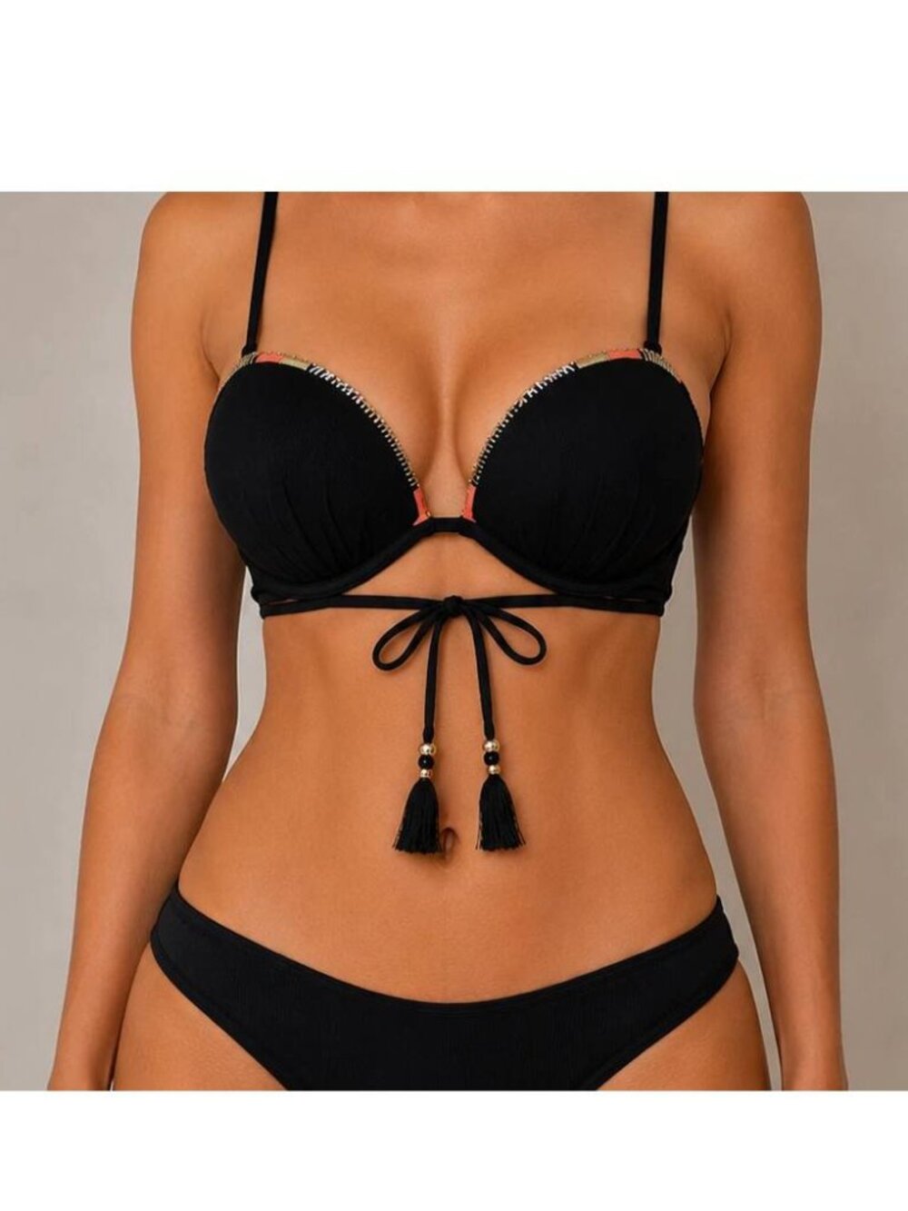 New Victoria's Secret Swimsuit Bikini Gorgeous Strappy Push-Up BRA  Black 36C